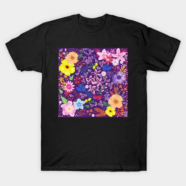 Bright Autumn Floral_Purple Background T-Shirt by leBoosh-Designs
